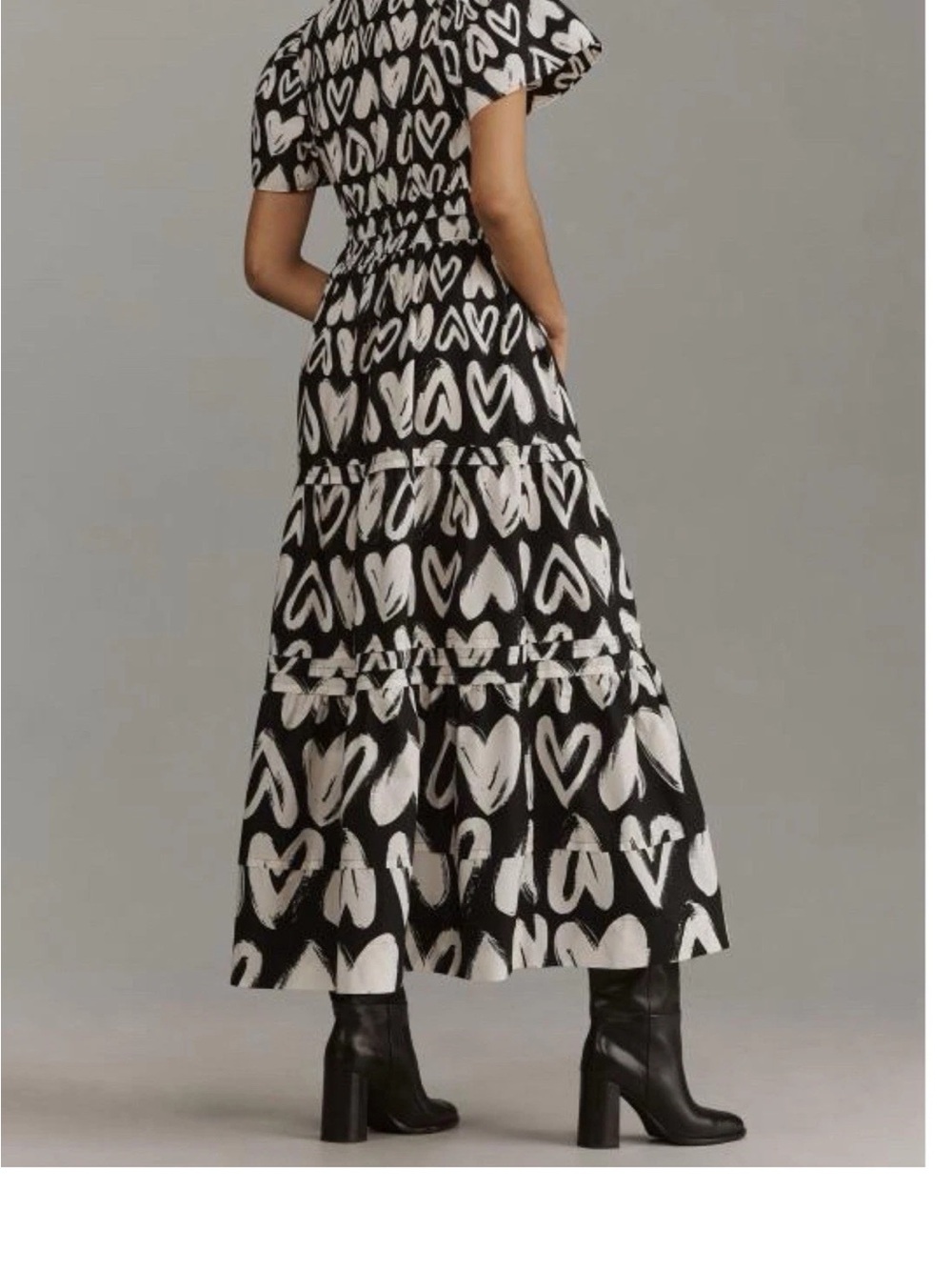 Anthropologie Somerset Maxi Dress Womens Black White Hearts w/Pockets